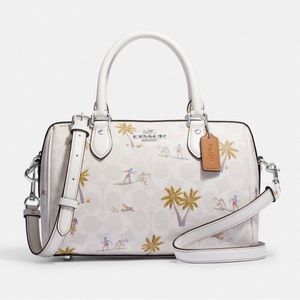 Coach White Satchel with Multicolor Print